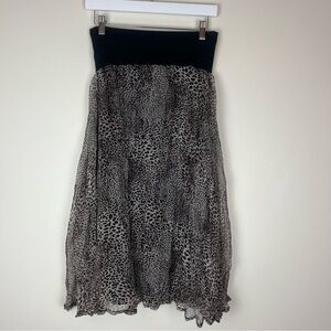 LINQ Foldover Waist Silk Leopard Print Midi Maxi Skirt size Small